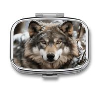Lmage of Wolf in The Snow Pill Box Pill Case Cute Pill Organizer Pill Holder Medicine Pill Organizer Pill Container Daily Pill Organizer Small Pill Box Pill Case for Purse Pocket
