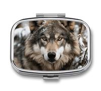 Lmage of Wolf in The Snow Pill Case with 2 Compartment, Pill Organizer Portable Square Pill Box,Vitamin Pill Organizer for Pocket Purse and Travel
