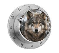 Lmage of Wolf in The Snow Timer with Loud Alarm Precision 60 Minute Wind Up Timer Portable Manual Countdown Timers Exquisite Stainless Magnetic Kitchen Timers for Cooking Chef Clock