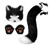 Lmaisdh Furry Tail and Ears | Funny Animal Cosplay Set | Realistic Halloween Costume Masque Gloves Kit for Kids Adults Masquerade Cosplay Stage Performance Party