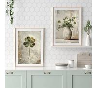 LMAIWANG 2 Pieces of Four-leaf Clover Canvas Painting Wall Art Decoration,Country Plant Printing,Living Room Deco(60x90cmx2/Frameless)
