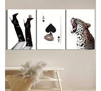 LMAIWANG 3Modern Trendy Style Wall Decoration Frame Fabric Painting Leopard Print Eight Ball SpadesACheetah Lucky Girl Family Decor(70x100cmx3/Internal Frame)