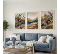LMAIWANG Abstract Landscape Wall Art Boho Watercolor Botanical Prints Colorful Mountain River Triptych Bedroom Decor(60x80cmx3/Frame)