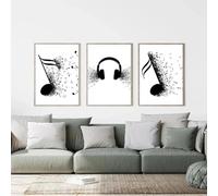 LMAIWANG Abstract Wall Art Nordic Musical Note Headphones Canvas Painting Modern Poster Black and White Room Home Deco(50x70cmx3/Internal Frame)