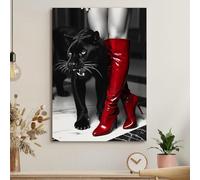 LMAIWANG Black and White Wall Art Poster High Fashion Print Fashion Model & Panther Poster Modern Magazine Print Decor(50x70cm/Frameless)