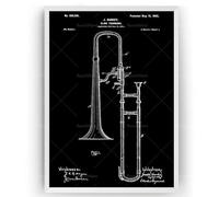LMAIWANG Classic Painting 1902 slide trombone blueprint print poster wall art music room decoration 80x120cm frame