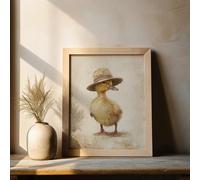 LMAIWANG Cute Little Yellow Duck Vintage Farmhouse Animal Duck Oil Painting Printe Canvas Country Wall Art Living Room Decor(20x30cm/Frameless)