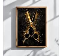LMAIWANG esign Stylish Barber Scissors Canvas Wall Art, Print - Black and Golden Hair Styling Salon Decor, Posters and Prints(20x30cm/Frameless)