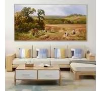 LMAIWANG Gold Autumn Pastoral Scenery Canvas Painting 19th Century Classical Wall Art Printed Mural Poster Home Decor Items(30x60cm/Internal Frame)