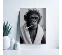 LMAIWANG Groggy Chimp Morning Canvas Print Poster Funny Bathroom Wall Art Prints Sleepy Monkey Black and White Humor Decor(40x60cm/Internal Frame)