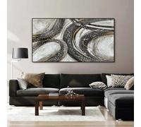 LMAIWANG Large Abstract Gray-Gold Artwork Retro Wabi-Sabi Oval Texture Painting Nordic Classic Home Living Room Decor(20x40cm/Internal Frame)