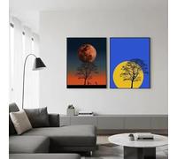 LMAIWANG Minimalist Tree Sun Moon Silhouette Abstract Landscape Wall Art Canvas Poster Home Decor Bedroom Living Room(20x30cmx2/Internal Frame)