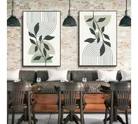LMAIWANG Modern Home Living Room Bedroom Bar Aesthetic Decor Green Leaf Geometry Line-Abstract Poster Canvas Decor 30x45cmx2 frame