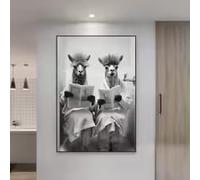LMAIWANG Modern Interesting Bathroom Prints Alpaca Sitting on Poster Animal on Toilet Canvas Painting Home Wall Decoration(40x60cm/Frameless)