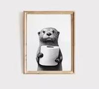 LMAIWANG Otter Poster Animal Bathroom Poster Otter Art Bathroom Wall Decor Poster black and white Bathroom Prints(30x45cm/Frame)