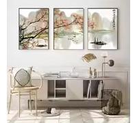 LMAIWANG Scenery Art Ink Painting Floral Boat Bird Canvas Posters and Prints on The Wall for Living Room Home Decoration(70x100cmx3/Frame)