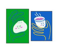 LMAIWANG Tea and Bao printable wall art, Asian colorful modern style, foodie poster, whimsical kitchen decor 50x70cmx2 frame