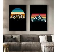 LMAIWANG Vintage Retro Forest Trees Sunset Forest Hiking mountain Clouds Poster Prints Canvas Painting Home Room Decor 40x60cmx2 Frameless