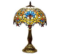 LMAMZ Tiffany Table Lamps for Living Room Vintage, Desk Lamps for Bedroom Multi Coloured Rustic Stained Glass Desk Lamp E27 Fitting, 48CM Tall Classic Bedside Reading Lights for Bedroom Plug in