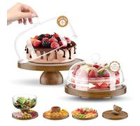 Lmaqfum 2 Piece Cake Stand with Lids, 12in Wood Cake Holder with Cover, 10in Rotating Cake Plate with Acrylic Cake Dome for Cakes, Pastries, Cheese, Charcuterie