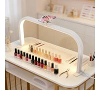 Lmaqfum 40W Nail Desk Lamp, 28" Nail Light for Desk with Phone Holder, Square Foldable Half Moon Light for Nail Desk, 3000-6000K Lash Lights for Lash Tech Eyelash Extension, Tattoo, Eyebrows (White)