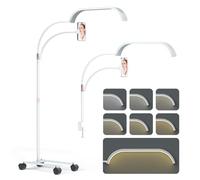 Lmaqfum Lash Light for Eyelash Extensions, 2 in 1 Half Moon Lamp with Phone Holder & 50cm Swing Arm, 7 Colours & Stepless Dimming, Esthetician Light with Wheel Stand for Eyelash Extension, White
