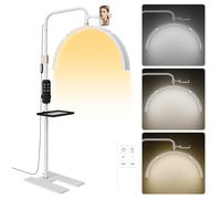 Lmaqfum Lash Light for Eyelash Tech, 29" Adjustable Half Moon Beauty Lamp with 3 Colour Temperatures, Floor Standing LED Lamp with Phone Holder & Tool Tray for Nail & Beauty Studios (White)