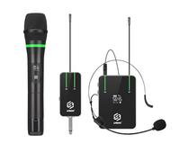 LMBGM X2 LED Mic: Handheld or beltpack (incl. 1 Headset). Optional 2 Handheld mics or 1 Handheld + 1 Headset. Perfect for Karaoke, Stage, Teaching & Parties. (X2-1B1G-BK)