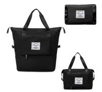 LMCHTTY Travelling Bags Foldable Overnight Weekender Carry-On Swim&Gym Bag Collapsible Waterproof Large Capacity Travel Handbag for Women and Man, Black, 1PC, Modern/Fitted