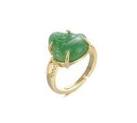 LMCIEZR Laughing Buddha Ring 18k Gold Plated Laughing Buddha Ring Green Jade Cubic Zirconia Gemstone Open Cuff Green Jade Buddha Adjustable Lucky Buddha Ring Amulet Jewelry for Women Men.
