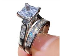 LMCIEZR Luxury 925 Sterling Silver AAA Cubic Zirconia Exaggerated Rhinestone Ring Set Bridal Ring CZ Full Diamond Engagement Wedding Eternity Wedding Band Jewelry Gift, Size 9, Stone, Cubic Zirconia