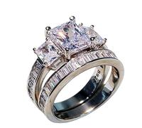 LMCIEZR Luxury 925 Sterling Silver AAA Cubic Zirconia Exaggerated Rhinestone Ring Set Bridal Ring CZ Full Diamond Engagement Ring Wedding Eternity Wedding Band Jewelry Making Pattern, US Code 10