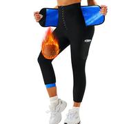 LMCOB Sauna Sweat Pants for Women with Poecket High Waist Compression Sauna Leggings Workout Waist trainer Pants, Blue Lining, XL