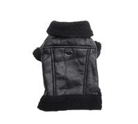 LMDO Winter Dog Coat Jacket Faux Leather Fleece Warm Pet Puppy Warm Clothing Apparel Outfit(Black,L)