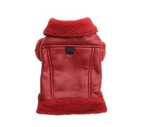 LMDO Winter Dog Coat Jacket Faux Leather Fleece Warm Pet Puppy Warm Clothing Apparel Outfit(Red,S)