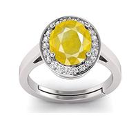 LMDPRAJAPATIS 2.85 Ct Yellow Sapphire Birthstone Natural Pukhraj Gemstone 92.5 Sterling Silver Adjustable Ring for Men & Women, gemstone, Yellow Sapphire