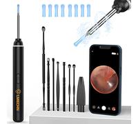 LMECHN Ear Wax Removal 1920P Wireless Ear Cleaner Otoscope with 8pcs Cleaning Kit 3.0mm Visual Ear Camera with 6 LED Lights Portable Endoscope Remover for iPhone, Ipad & Android Smart Phones (Black）