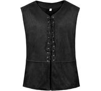 LMens Medieval Vest Pirate Costume Retro Renaissance Steampunk Lace-up Viking Vest Gothic Victorian Halloween Cosplay Waistcoat Black L