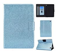 LMFULM® Case for Amazon Fire 7 12th Gen 2022 (7.0 Inch) PU Leather Case Protective Shell with Sleep/Wake Stand Shining Flip Cover Glitter Sparkle Blue