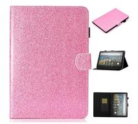 LMFULM® Case for Amazon Fire HD 10 2023 13th Gen (10.1 Inch) PU Leather Magnetic Glitter Sparkle Cover Shining Protective Shell with Sleep/Wake Stand Case Flip Cover Holster Pink
