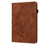 LMFULM® Case for Amazon Kindle Fire HD 8 2016/2017/ 2018 (8.0 Inch) PU Leather Case Protective Shell Smart Case with Sleep/Wake Stand Case Flip Cover Embossing Peacock Flower Brown