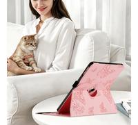 LMFULM® Case for Apple iPad 7th/8th/9th Gen 2019-2021 (10.2 Inch) PU Leather Case Protective Shell with 360° Rotating Stand Case Flip Cover Holster Butterfly Pattern Pink