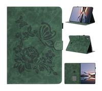 LMFULM® Case for Apple iPad Pro 11 1st/2nd/3rd/4th Gen 2018-2022 (11 Inch) PU Leather Protective Case Wallet with Sleep/Wake Stand Shell Flip Cover Holster Butterfly Love Rose Pattern Green