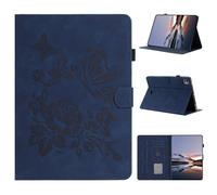LMFULM® Case for Apple iPad Pro 11 1st/2nd/3rd/4th Gen 2018-2022 (11 Inch) PU Leather Protective Case Wallet with Sleep/Wake Stand Shell Flip Cover Holster Butterfly Love Rose Pattern Blue