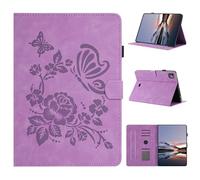 LMFULM® Case for Apple iPad Pro 11 1st/2nd/3rd/4th Gen 2018-2022 (11 Inch) PU Leather Protective Case Wallet with Sleep/Wake Stand Shell Flip Cover Holster Butterfly Love Rose Pattern Purple