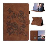 LMFULM® Case for Apple iPad Pro 11 1st/2nd/3rd/4th Gen 2018-2022 (11 Inch) PU Leather Protective Case Wallet with Sleep/Wake Stand Shell Flip Cover Holster Butterfly Love Rose Pattern Brown