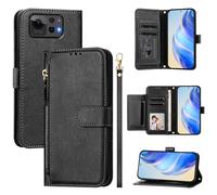 LMFULM® Case for Asus Zenfone 12 Ultra (6.78 Inch) PU Leather Case Zipper Wallet Holster Lanyard Design Stent Protective Cover Multi Card Slots Magnetic Shell Black
