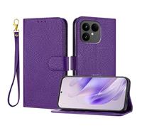 LMFULM® Case for Fairphone 6 (6th Gen) (6.31 Inch) PU Leather Cover Magnetic Lanyard Wallet Phone Protective Case Litchi Print Stent Holster Flip Case Purple