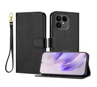 LMFULM® Case for Fairphone 6 (6th Gen) (6.31 Inch) PU Leather Cover Magnetic Lanyard Wallet Phone Protective Case Litchi Print Stent Holster Flip Case Black