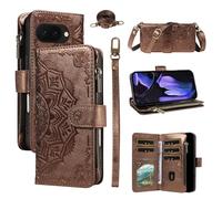 LMFULM® Case for Google Pixel 10a (GE1GQ, GV0BP, G4H7L) (6.3 Inch) PU Leather Cover Lanyard Zipper Card Slots Wallet Mandala Print Shoulder Bag Stand Phone Protective Case Brown